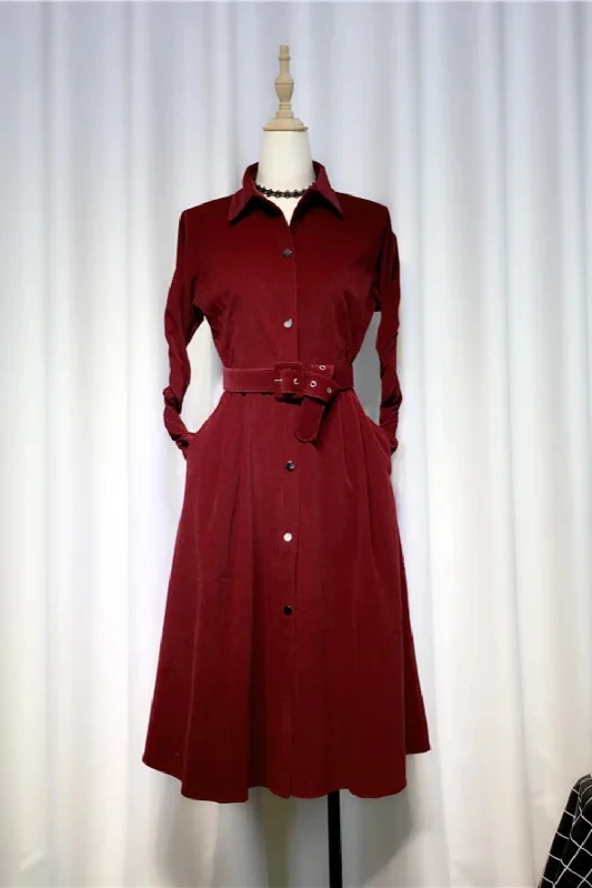 Big Savings Corduroy Dress Spring Turn-Down Collar Button Sashes Slim Knee-Length Lady Elegant Big Savings Corduroy Dress Spring Turn-Down Collar Button Sashes Slim Knee-Length Lady Elegant