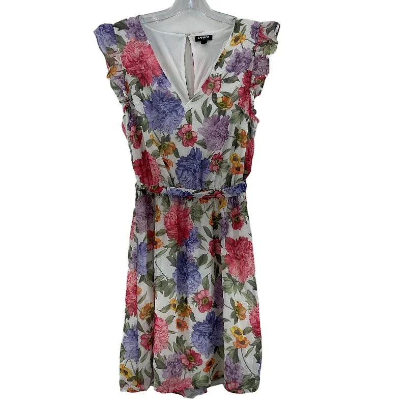 Price Smash Express Floral Belted Sundress Flared Cap Sleeves V-Neckline Women's Size S