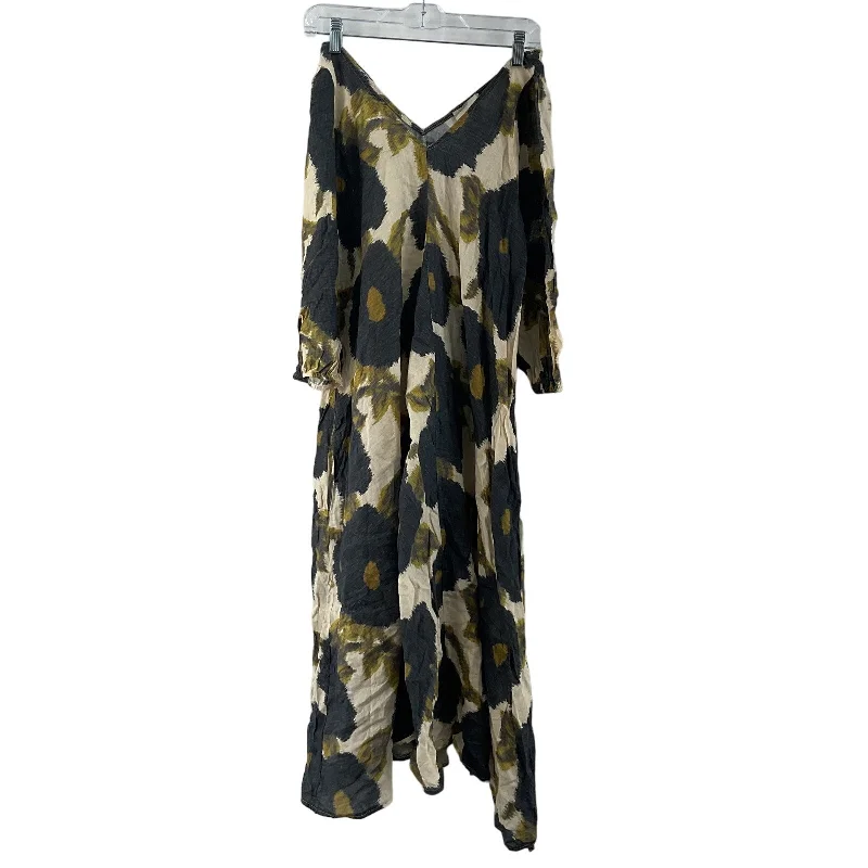 Shop and Save Women's Dixie Floral Black, Tan Linen Maxi Dress - Preowned, Size M