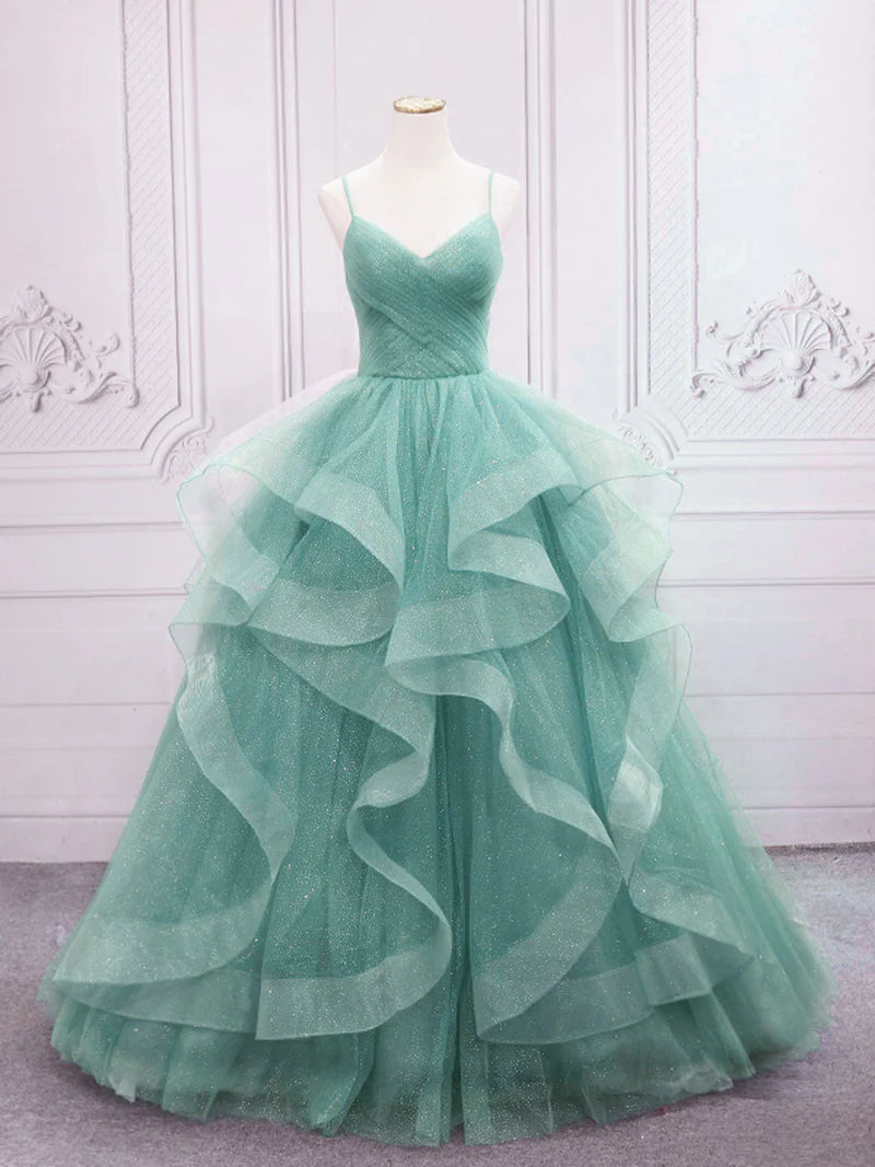 TIME-Limited Offer Sparkling Quinceanera Dress V Neck Tulle Long Prom Dress Green Sweet Dress TIME-Limited Offer Sparkling Quinceanera Dress V Neck Tulle Long Prom Dress Green Sweet Dress