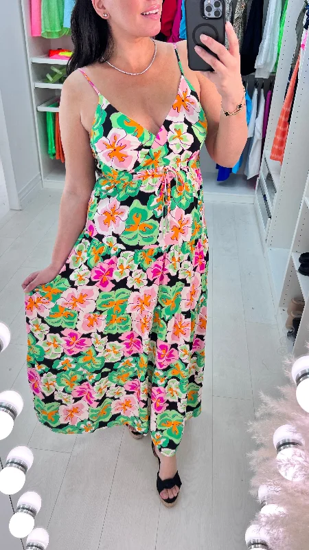 Act Now Puli Floral Print Tie Waist Maxi Dress