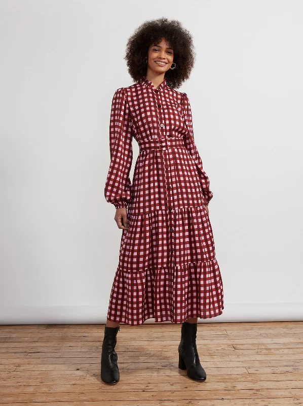 Can't Be Beat Lori Pink Check Midi Dress