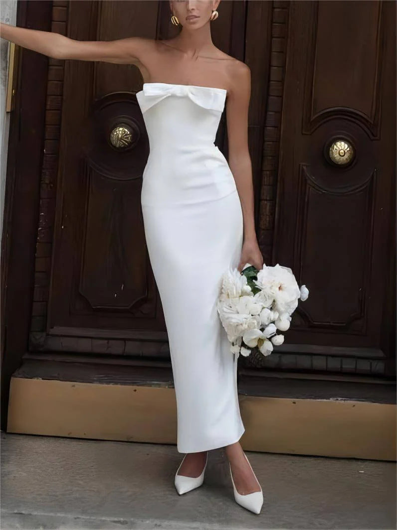 Great Deals Bow Strapless Stylish Midi Dress