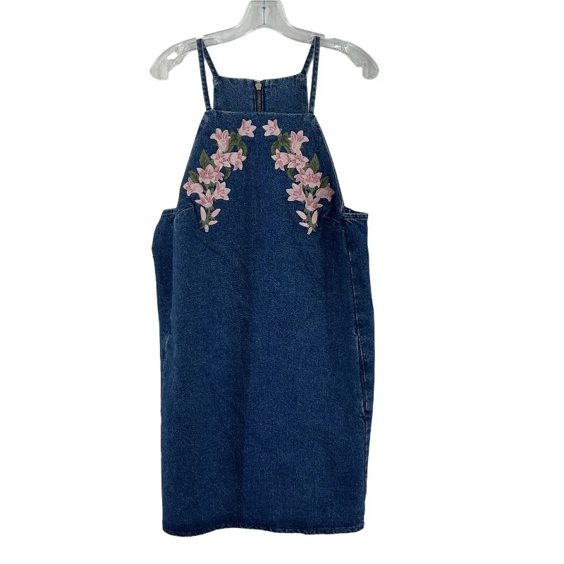 Big Discounts Womens Topshop Blue Pink Denim Floral Embroidery Overall Style Dress Size 10