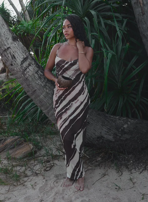 Special Discount Printed Sheer Mesh Maxi Dress- Ocean