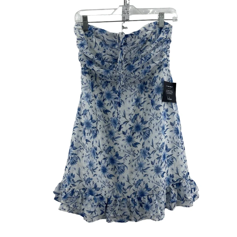 Inventory Reduction Lulus Blue Women's Strapless Floral Fit & Flare Mini Dress S New With Tags