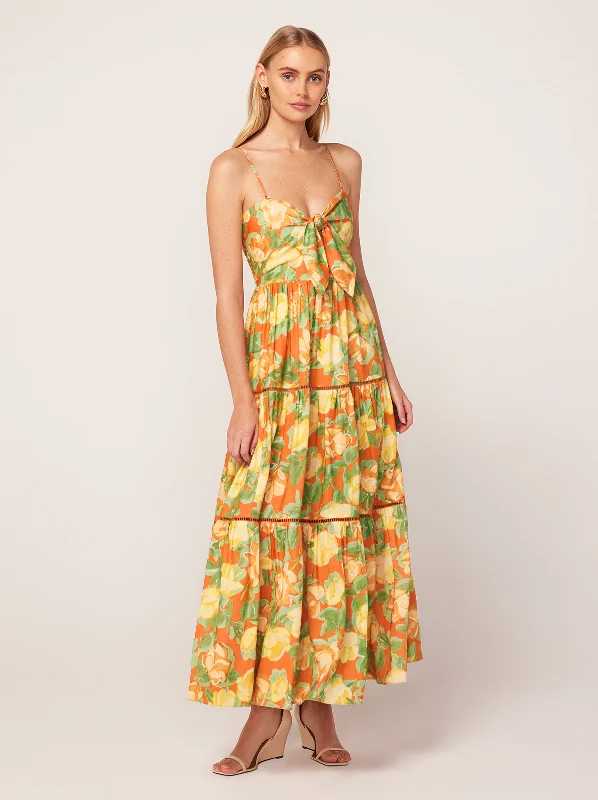 Huge Discounts Immy Apricot Painted Floral Print Midi Dress