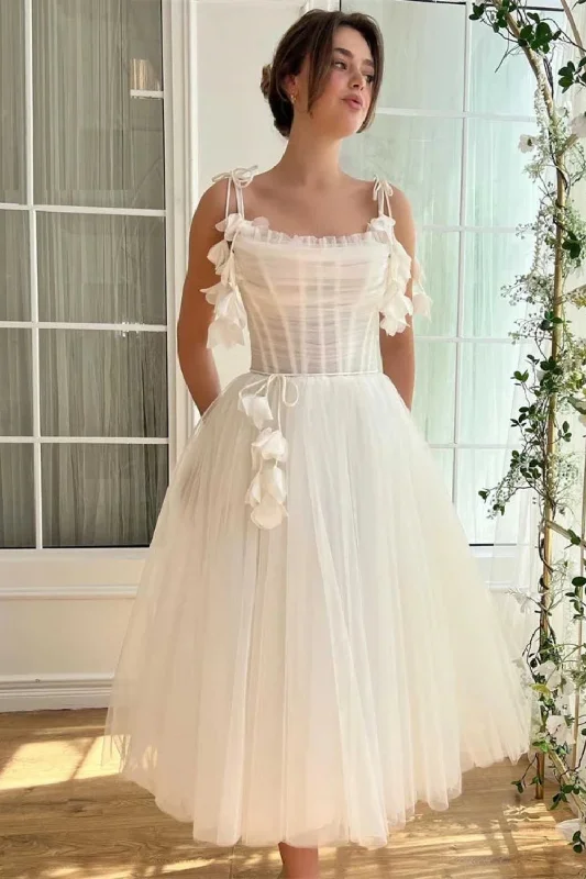 Crazy Deals Princess White Tulle Wedding Dresses with Flowers Elegant Ankle-length Crazy Deals Princess White Tulle Wedding Dresses with Flowers Elegant Ankle-length