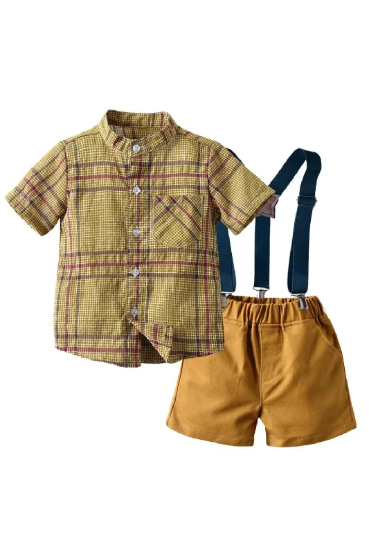 Price Break Casual Outfits Kids Boys Clothing Summer Cotton Children Short Set Yellow Plaid Price Break Casual Outfits Kids Boys Clothing Summer Cotton Children Short Set Yellow Plaid