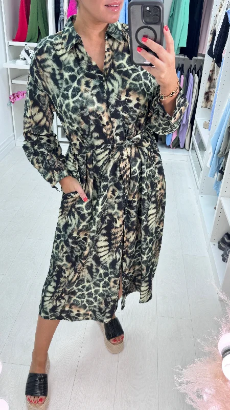 Discount Deals Stone Animal Print Shirt Dress