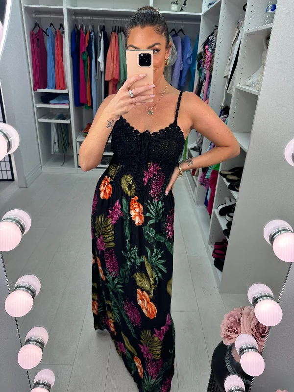 Blowout Sale Galia Crochet Bust Floral Print Maxi Dress