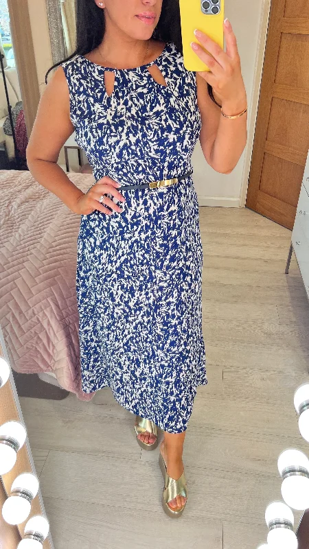 Bargain Blast Thrive Navy Abstract Print Cut Out Dress