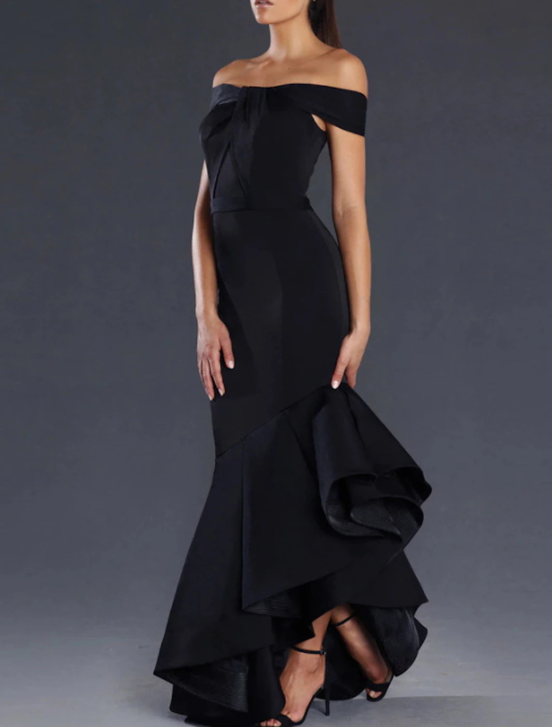 Bonus Savings Mermaid / Trumpet Prom Dresses Minimalist Dress Valentine's Day Wedding Guest Asymmetrical Sleeveless Off Shoulder Satin with Sleek Ruffles