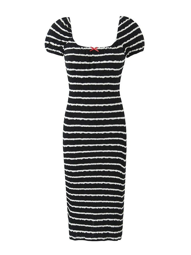 Amazing Deals Women Striped Stretch Knit Midi Dress Cute Square Collar Sexy Slim Chic Puff Sleeve Dresses Amazing Deals Women Striped Stretch Knit Midi Dress Cute Square Collar Sexy Slim Chic Puff Sleeve Dresses