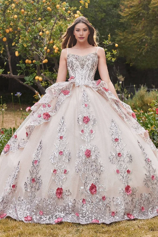 Members Only Corset Style Champagne Lace Quinceanera Ball Gown - Quinceanera Dress