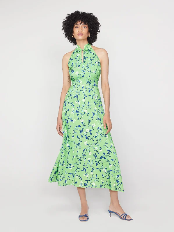 Markdowns Willow Green Vine Print Halterneck Dress