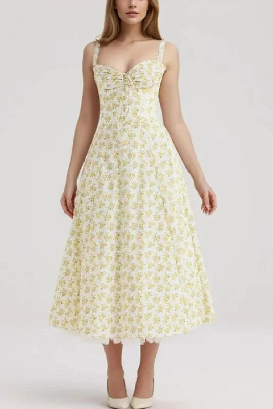 Super Sale Flower Sling Dress Corset Style Bow Ruched Chest Spliced Lace Swing Midi Robe Women Super Sale Flower Sling Dress Corset Style Bow Ruched Chest Spliced Lace Swing Midi Robe Women
