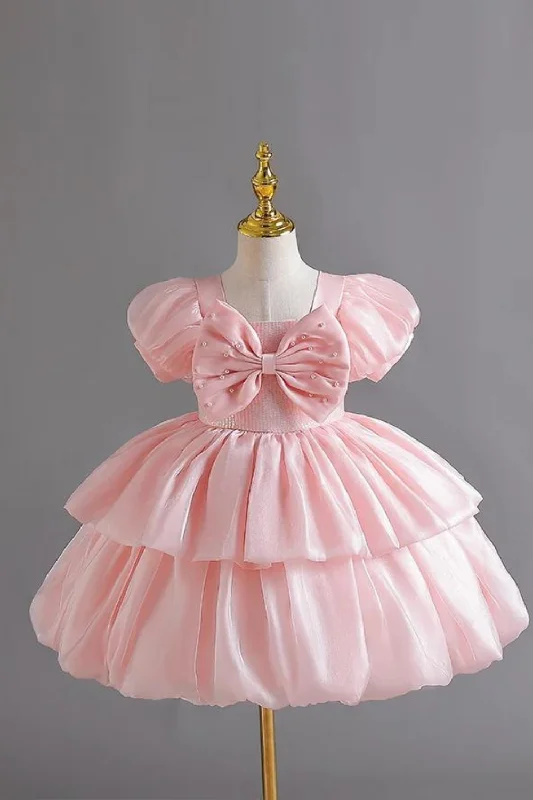 Last Chance Summer Clothes Child Girl Pearl Bow Infant Dress Gown Kids White Layered Party Dresses robe princesses