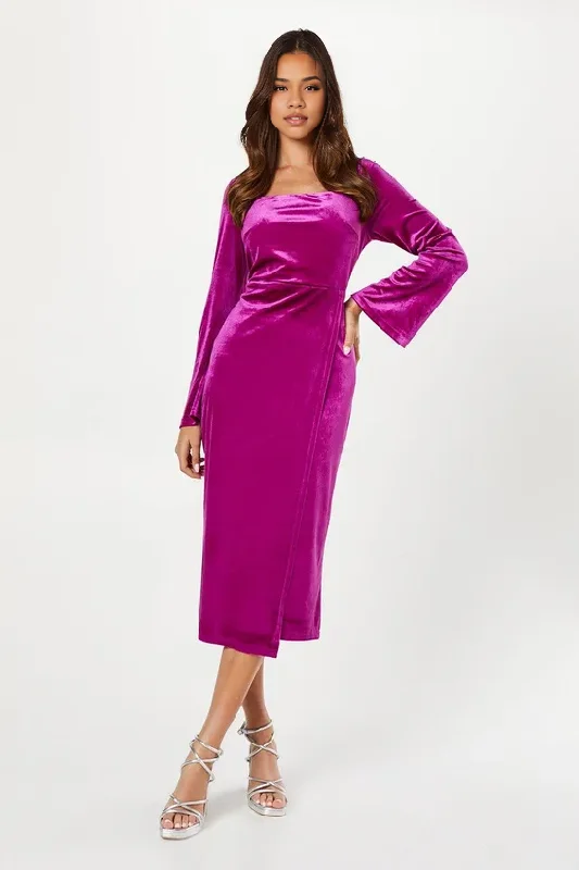 Deep Discounts Velvet Square Neck Long Sleeve Pencil Dress Wedding Guest Dresses Cocktail Dresses