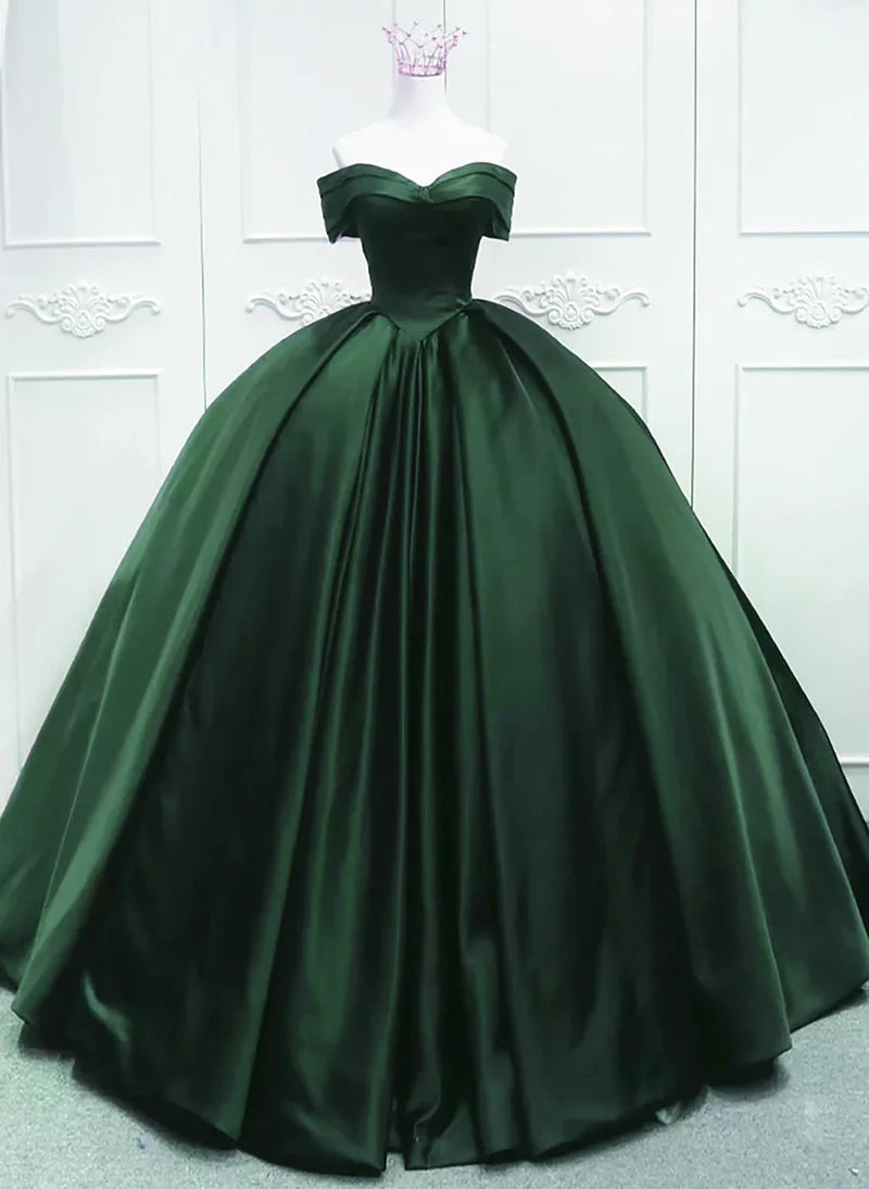 Sale Event Off the Shoulder Ball Gown Dark Green Satin Quinceanera Dresses Princess Dress Sale Event Off the Shoulder Ball Gown Dark Green Satin Quinceanera Dresses Princess Dress