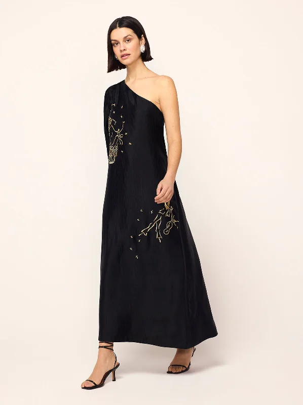Unbeatable Prices Vavara Black Opera Embroidered One Shoulder Maxi Dress