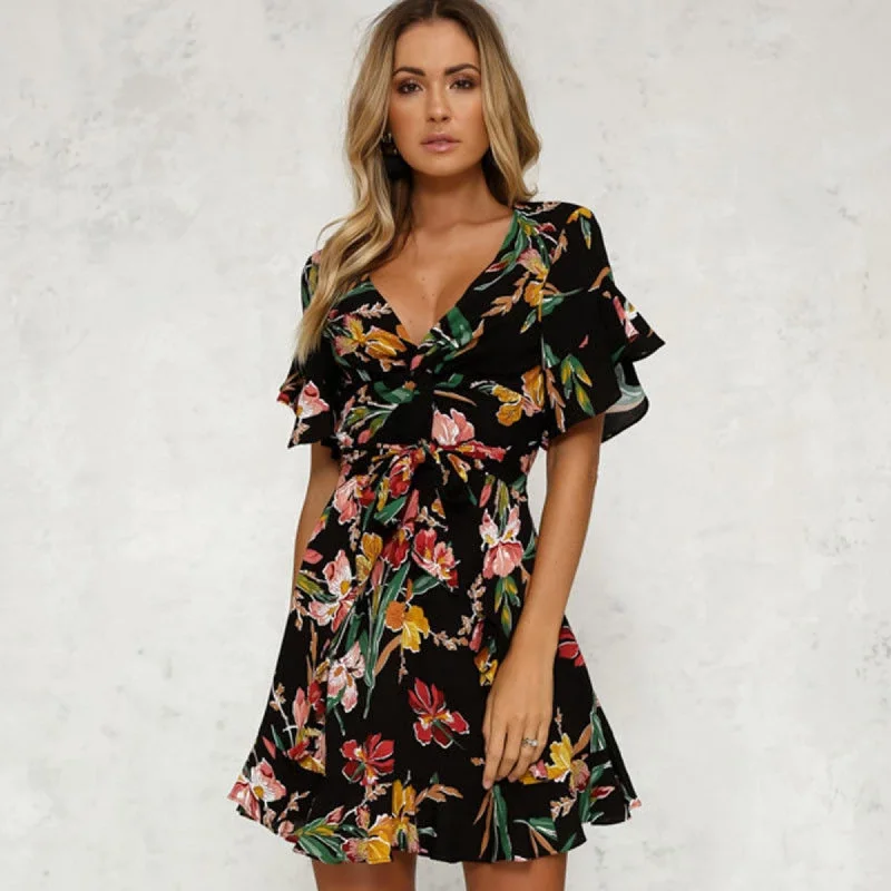 Daily Deals Women's Summer Casual V-Neck Mini Dress With Ruffles