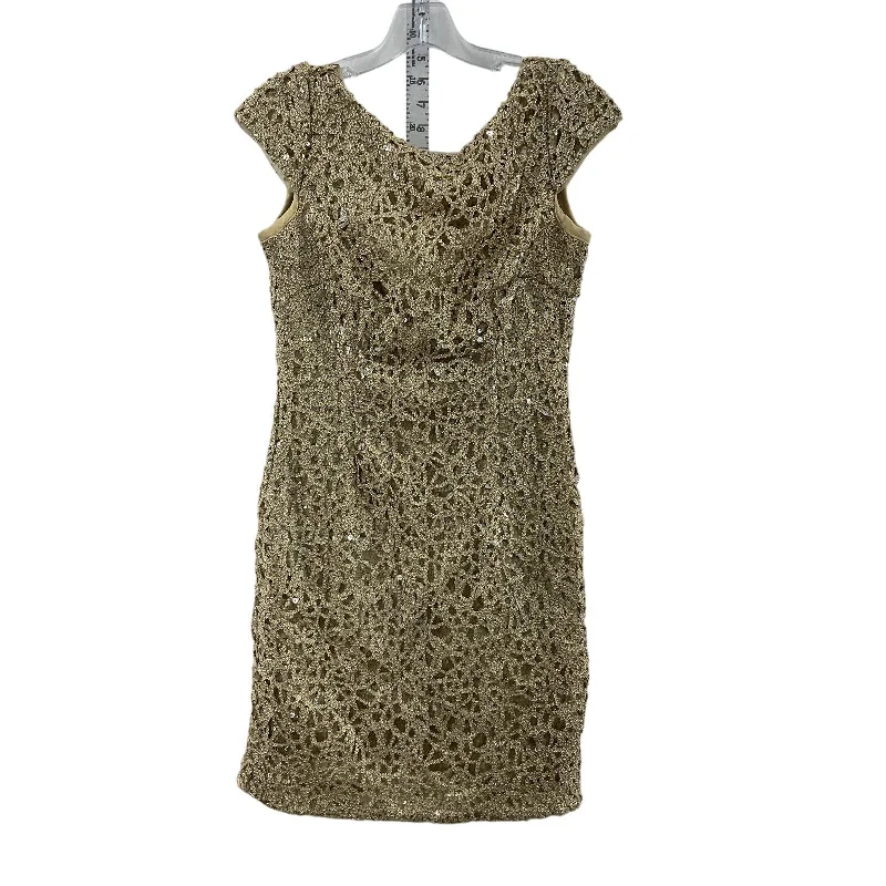 Limited Edition Adrianna Papell Women's Sequin Mesh Gold Sheath Dress Size 4 - Preowned