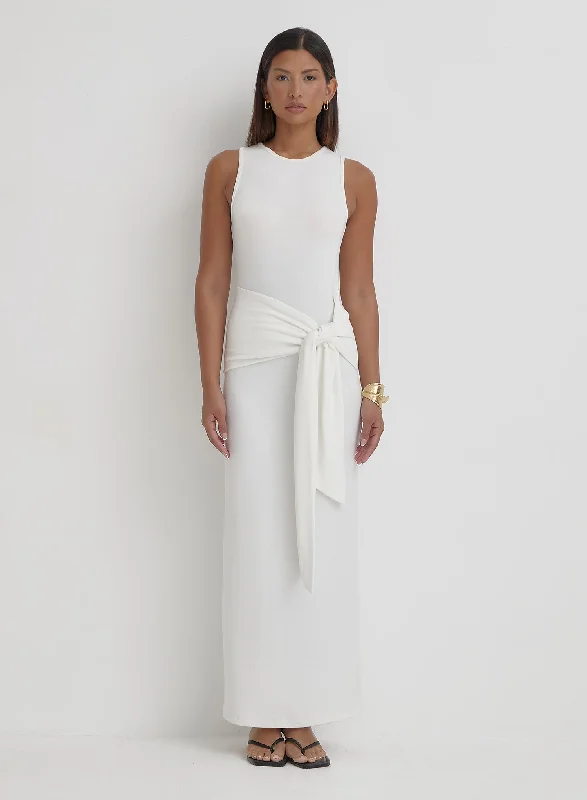 Price Drop Alert Cream Tie Front Maxi Dress- Adanna
