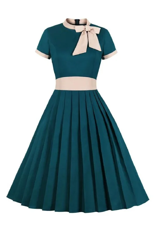 Price Blitz Elegant Turquoise Pleated Party Midi Dress Women Cotton Vintage High Waist Pocket Swing Dresses