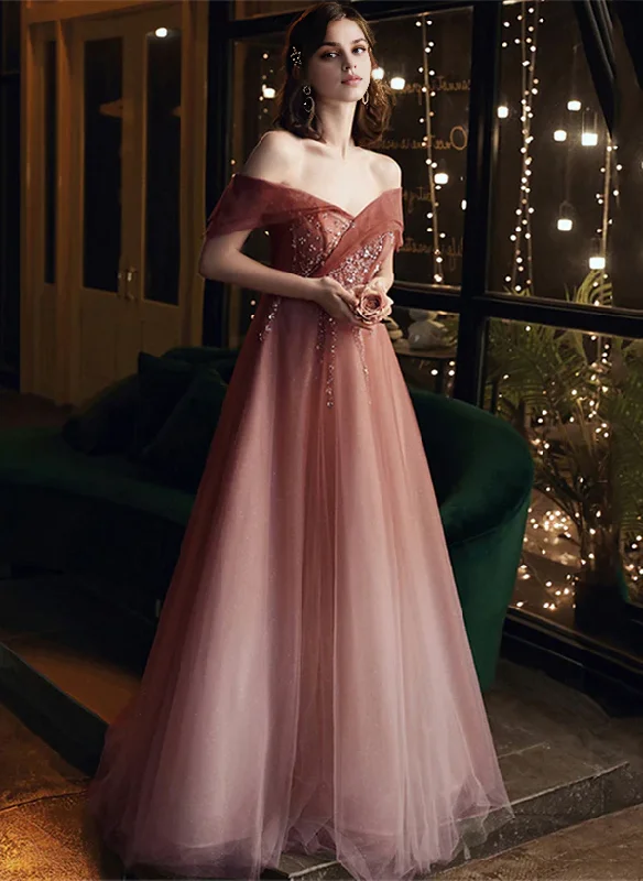 Price Slash A-Line Princess Off Shoulder Pink Gradient Tulle Long Beaded Formal Dress Tulle Prom Dress Price Slash A-Line Princess Off Shoulder Pink Gradient Tulle Long Beaded Formal Dress Tulle Prom Dress