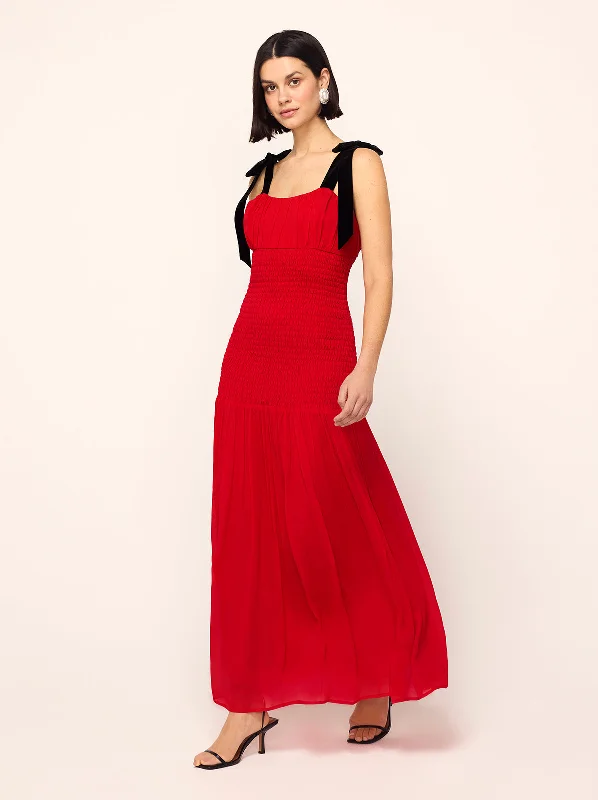 Bonus Savings Andrea Red Shirred Dress