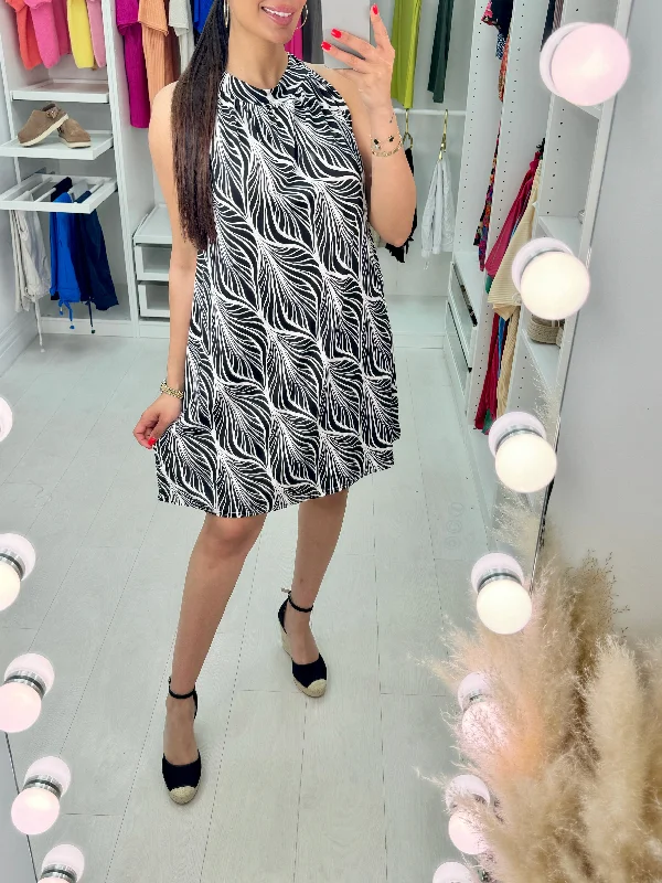Big Discounts Tamira Monochrome Leaf Halter Neck Dress