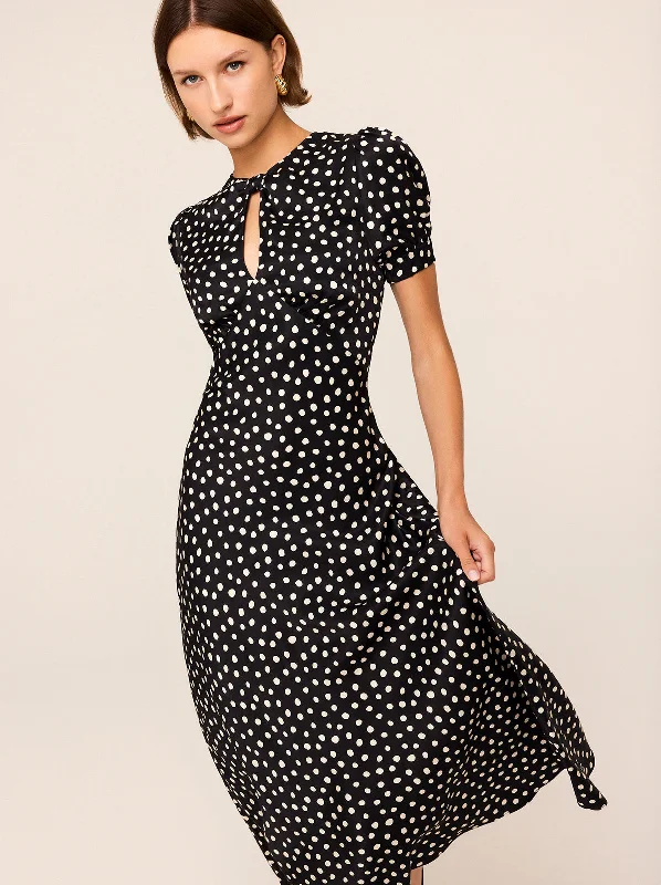 Bargain Bin Gwendolyn Black Polka Dot Print Dress