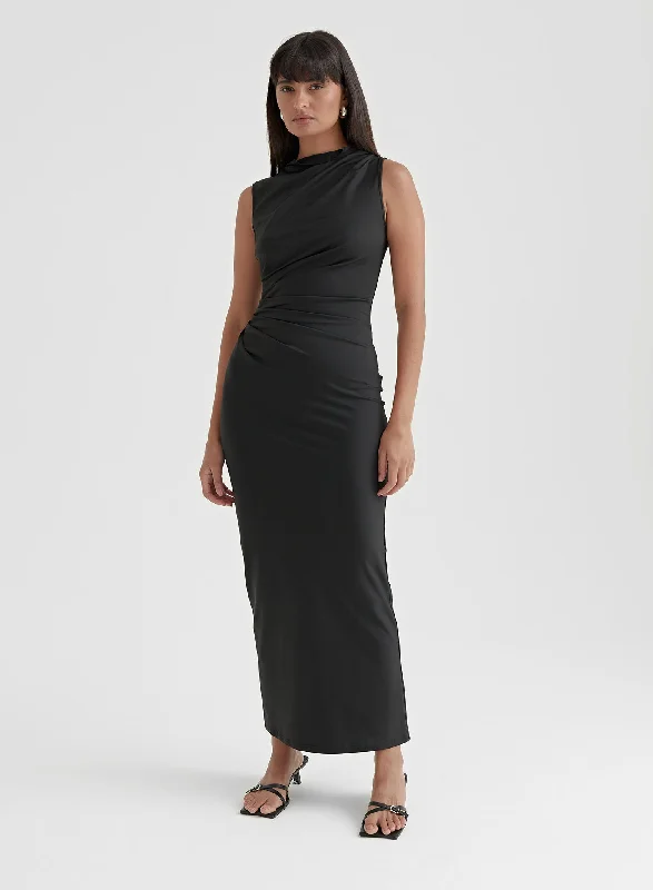 Final Markdown Black Ruched Jersey Midaxi Dress - Tamilda