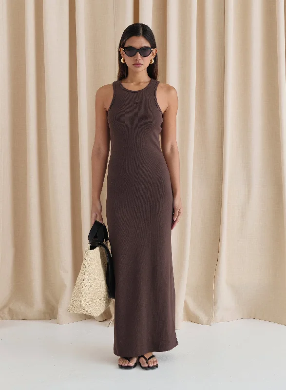 Discount Mania Chocolate Jersey Midaxi Dress- Emel