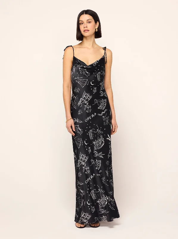 New Markdowns Cindy Black Opera Print Maxi Dress