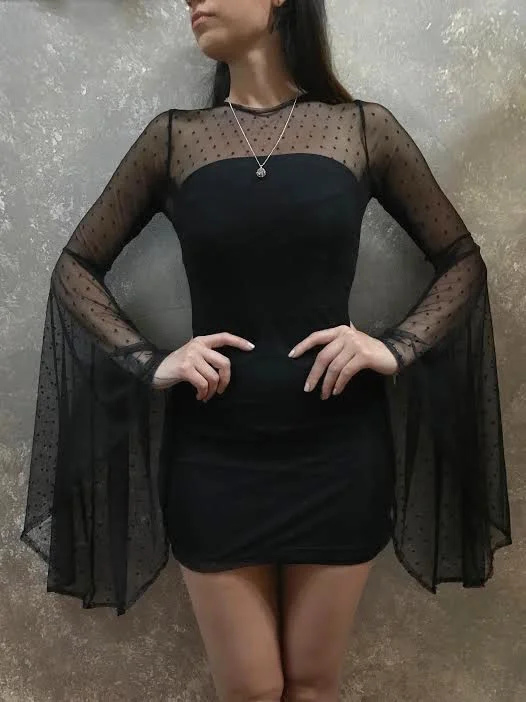 Get It Before It’s Gone Bianca Rachele Dotted Mesh Bell Sleeve Mini Dress