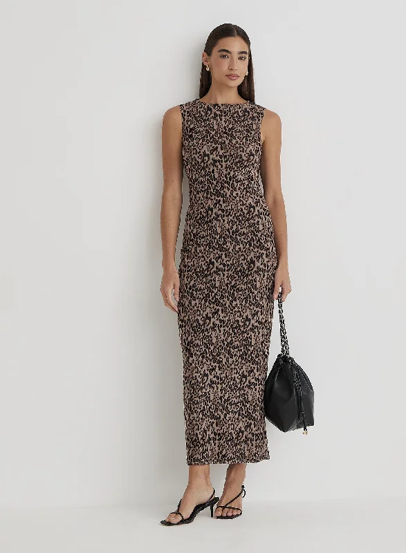 Limited Quantity Leopard Print Mesh Maxi Dress- Derry