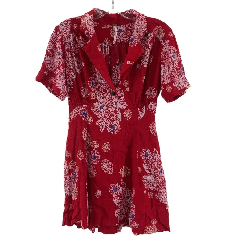 Major Savings Free People Red Floral Short Sleeve Mini Dress - Viscose, Women’s S, Preowned