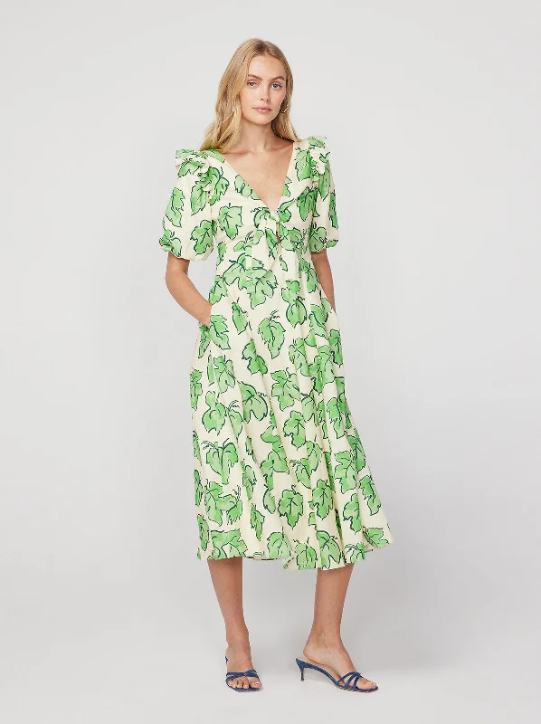 New Markdowns Pia Green Vine Leaf Tie Front Dress