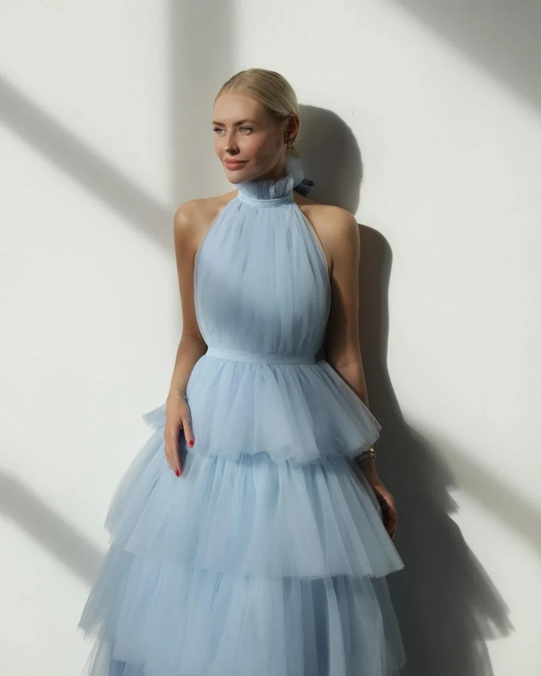 Bargain Blast Elegant Women Dress Ruffles Tulle Layered Halter Ball Gown