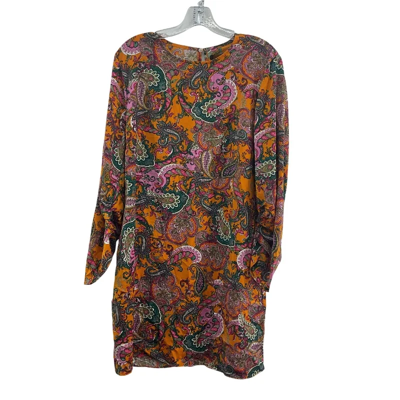 Overstock Code X Mode Orange Green Paisley Women Shift Midi Dress Polyester Size L