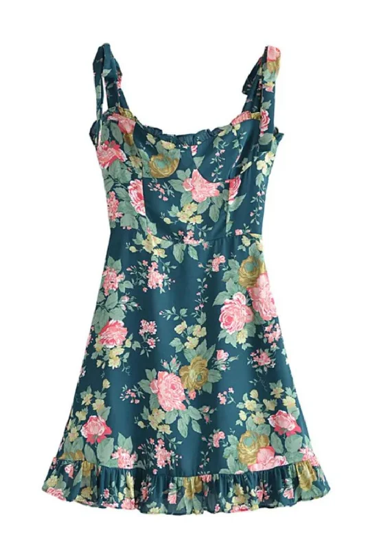 Super Sale Summer Sweet Fungus Vintage Floral Midi Dress Slim Backless Chic French Tank Dresses