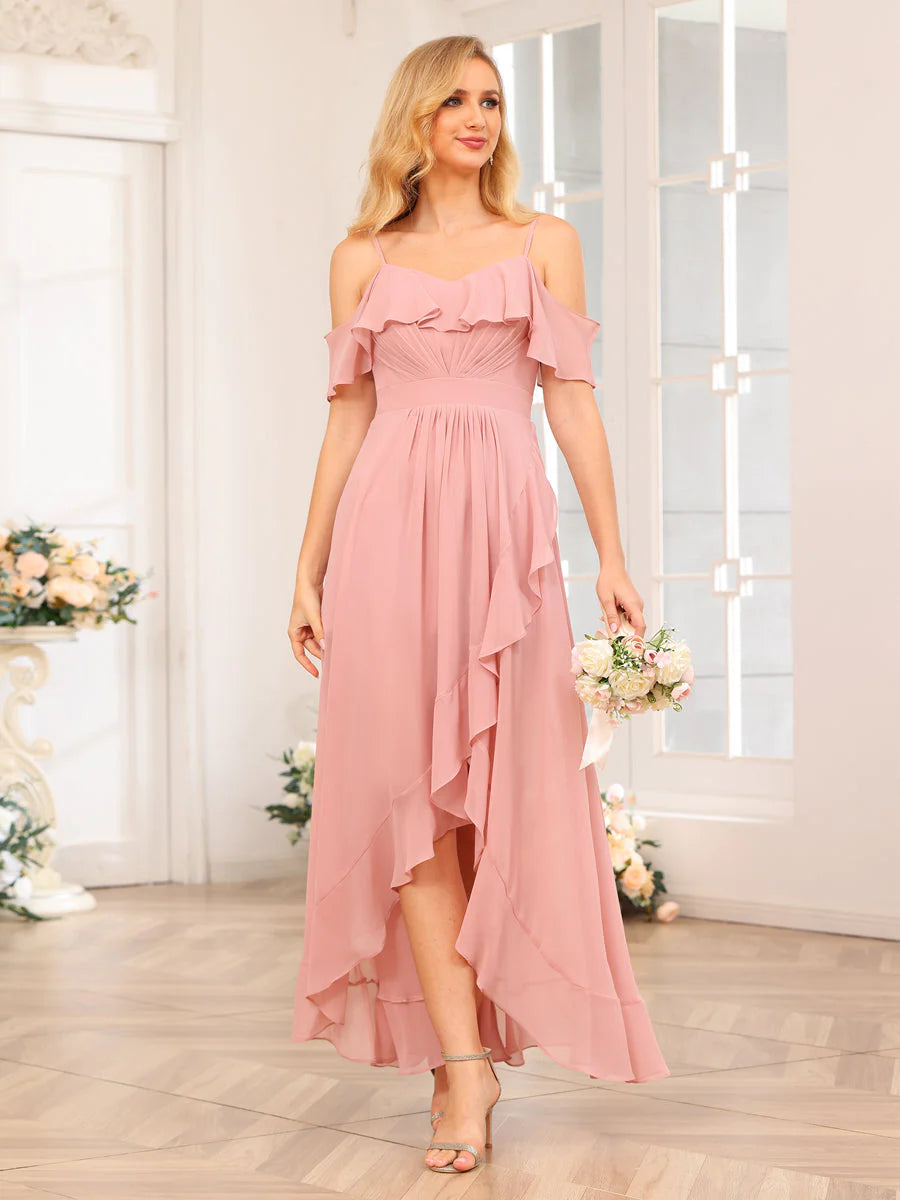 Daily Specials A-Line/Princess Spaghetti Straps Long Wedding Party Dresses With Ruffles