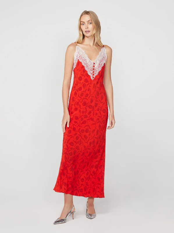 Bargain Blast Daphne Red Tulip Print Maxi Slip Dress