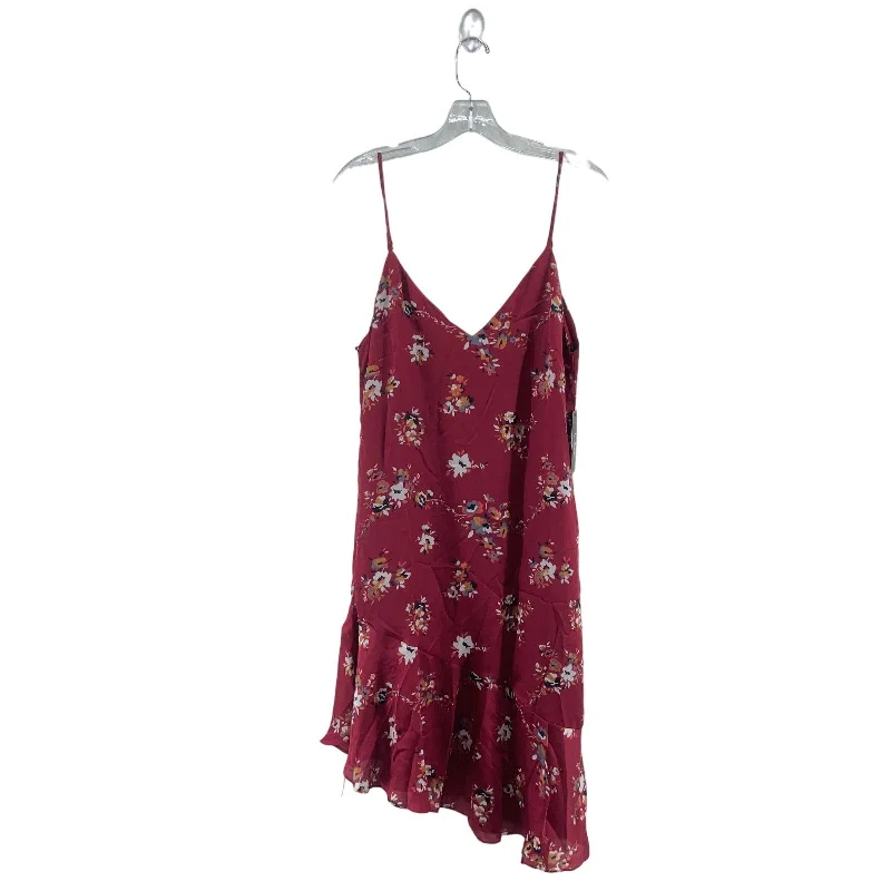 Midnight Madness Lulus Red Floral Ruffled Slanted Hem Tank Dress Knee Length Poly Womens M NWT