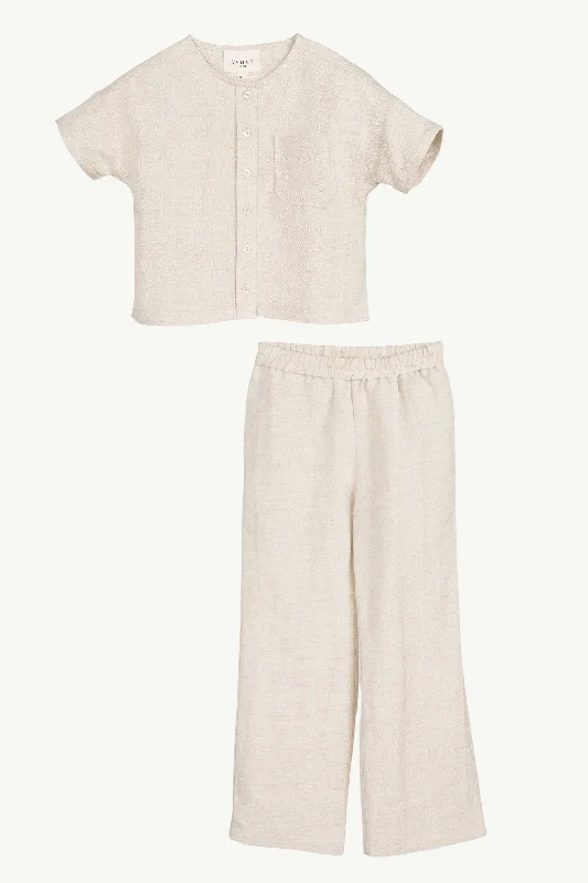 Deal of the Week Adalila Linen Top & Pants Set - Oatmeal (Girls)