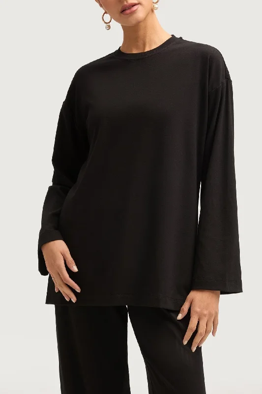 Final Clearance Aria Ribbed Everyday Top - Black