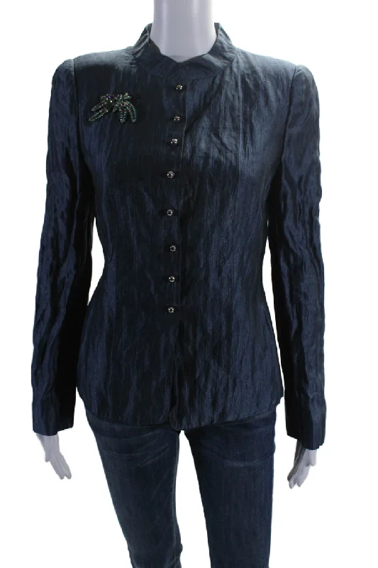 Online Specials Armani Collezioni Women's Round Neck Long Sleeves Basic Jacket Blue