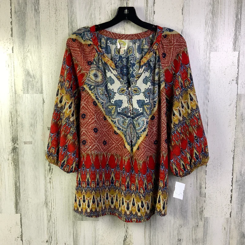 Incredible Offers Blouse 3/4 Sleeve By Figuero & Flower In Red & Yellow, Size: L